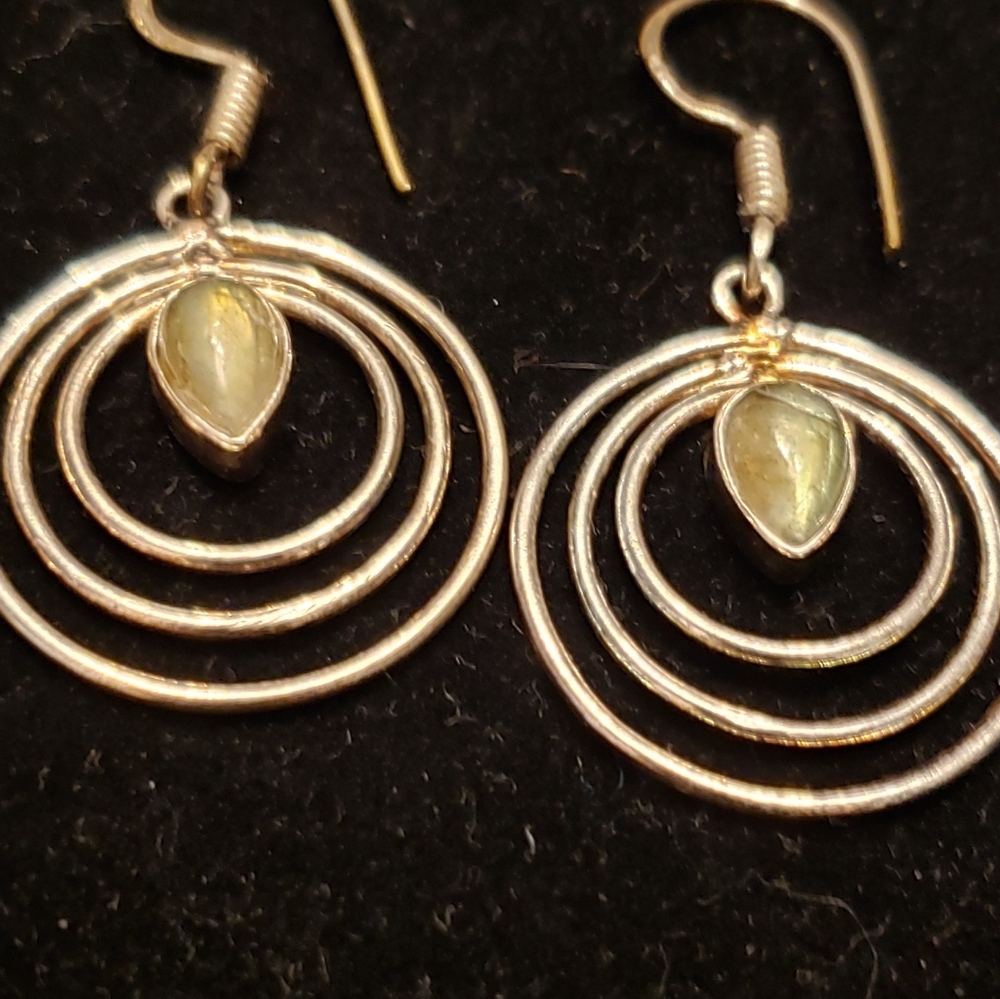 NWOT 925 Sterling & Labradorite Earrings, Concentric Circles Design 1", Gemstone - Picture 3 of 6